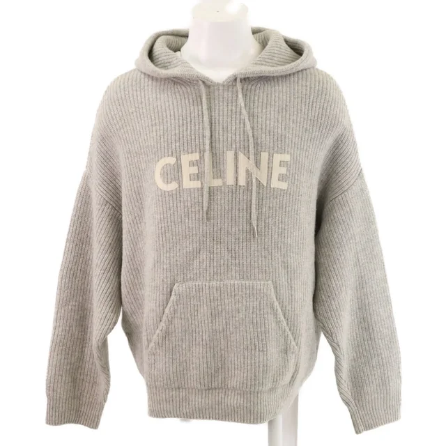 Celine Hedi Slimane Era Wool Logo Pullover Knit Hoodie in Wool from The Reluxe