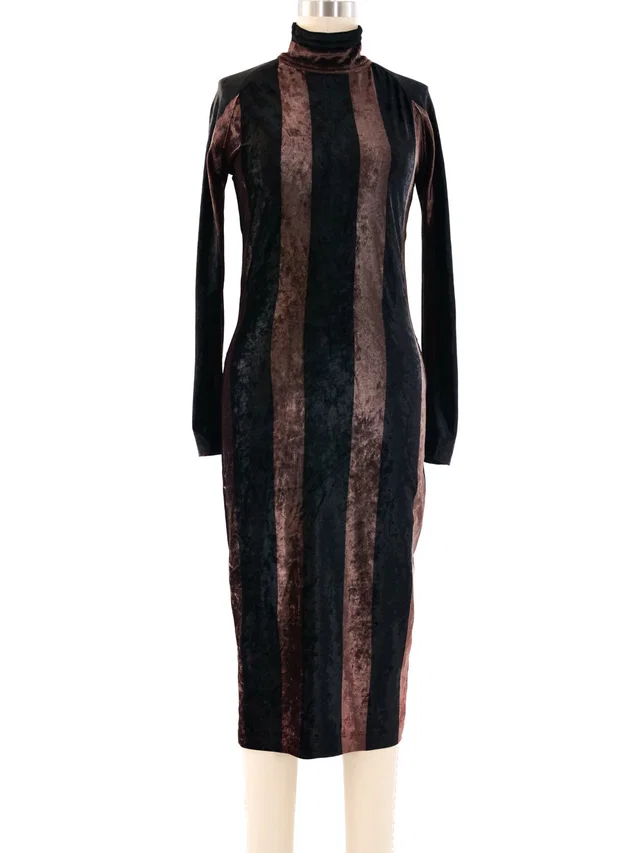 1993 Gianni Versace Striped Midi Velvet Dress in Velvet from Arcade Vintage