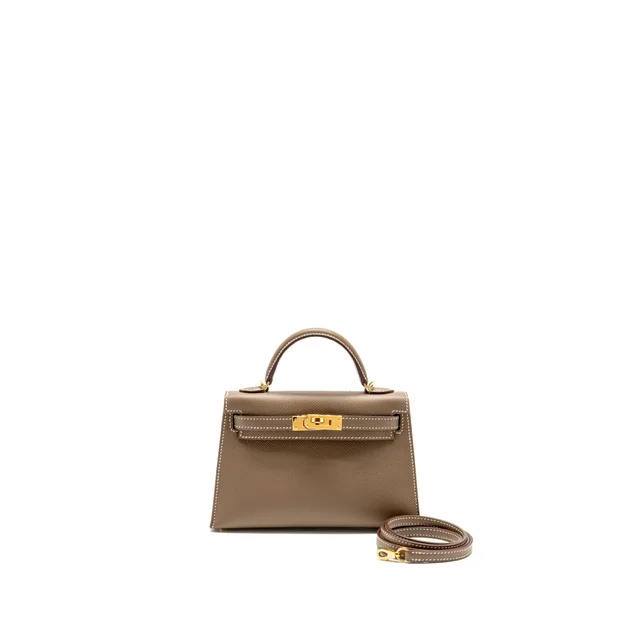Hermès Mini Kelly II Epsom Etoupe GHW Stamp Z in Taupe Epsom leather from EMIER