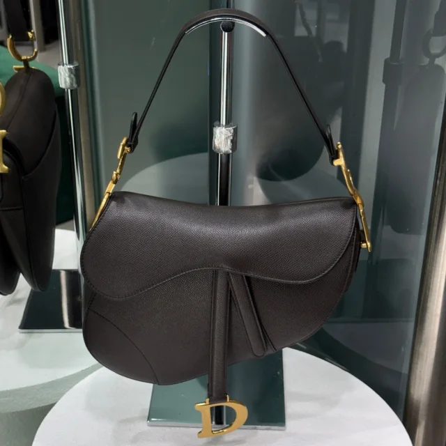 DIOR Saddle Bag - Chocolate Brown Medium in Brown Caviar leather from Revivre