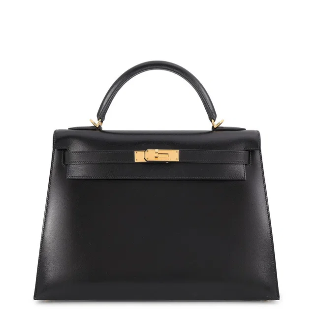 Hermès Kelly Sellier Black Box Calf Leather Size 32 in Black Box leather from GALLERY RARE
