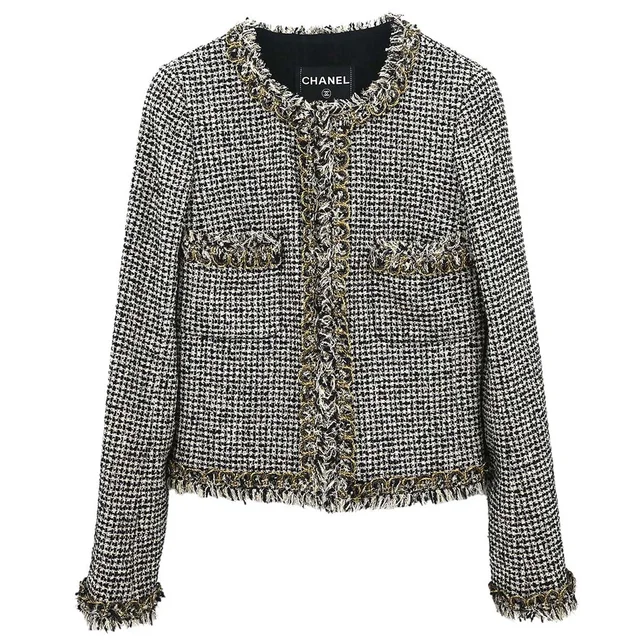 Chanel 2010 Collarless Tweed Jacket Black #34 in Black Tweed from AMORE Vintage Tokyo