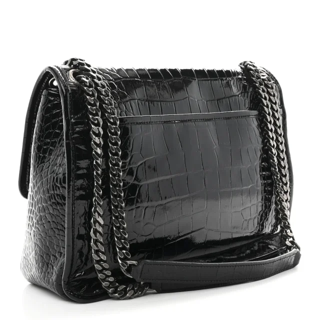Saint Laurent Patent Crocodile Embossed Lambskin Monogram Medium Niki Chain Satchel Black in Black Lambskin from FASHIONPHILE, photo 3 of 10