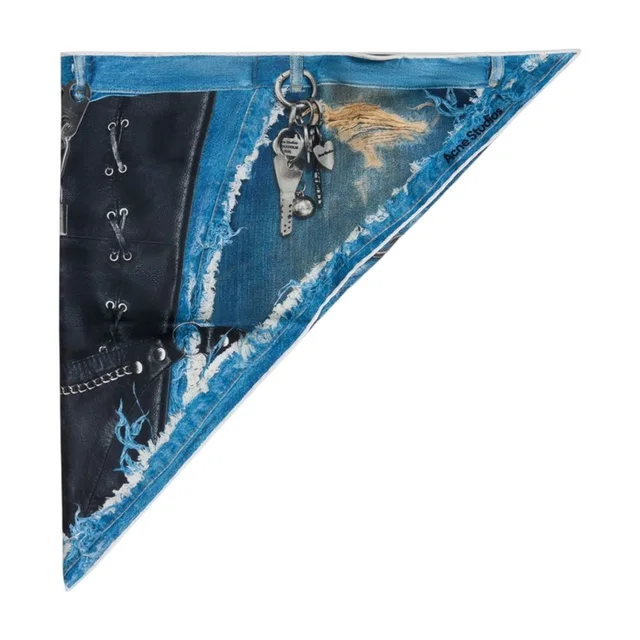 Acne Studios Distressed Denim & Leather Silk Scarf — Multicolor Scarfs in Multicolor Denim from HEWI