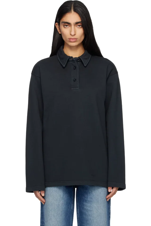 A.P.C. Black Long-Sleeve Polo, image 1 of 1 from SSENSE