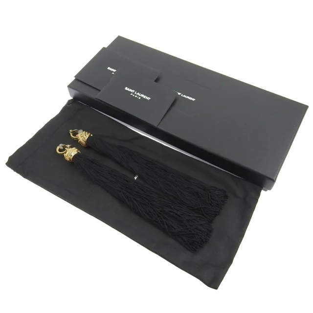Saint Laurent Long Tassel Earrings Gold Black in Black Gold-plated metal from LuxUness, photo 9 of 9