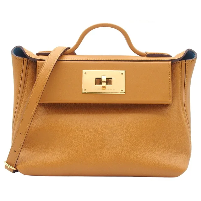 Hermès Sac Vanquatre Mini 24/ Caramel New Blue Jean Evercolor Swift 2-Way in Blue Swift leather from The Reluxe