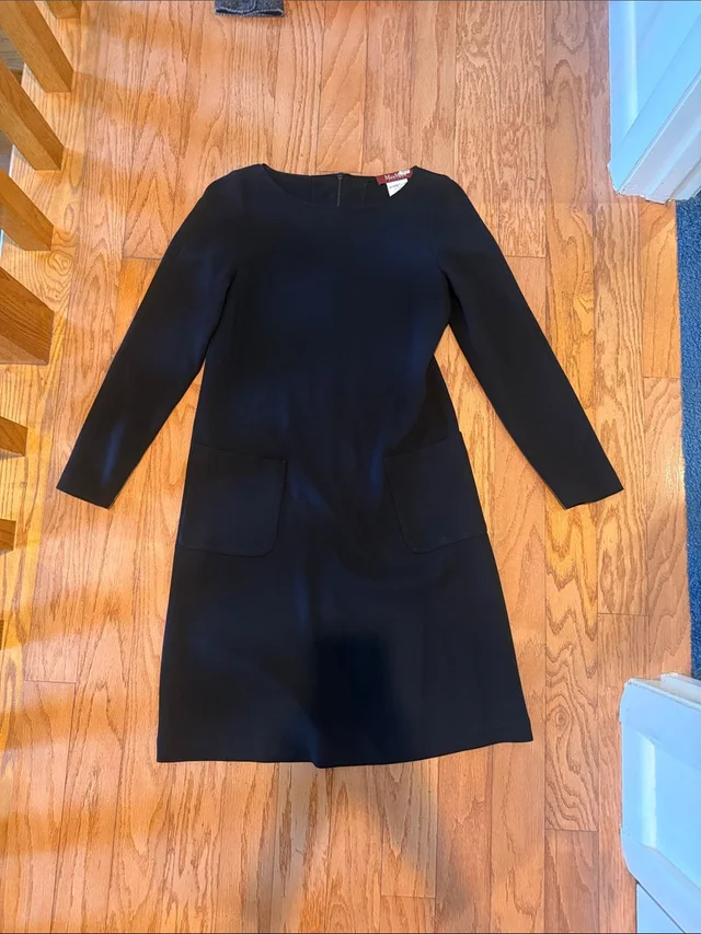 Max Mara Long-Sleeve Pocket Shift Dress in black from Poshmark