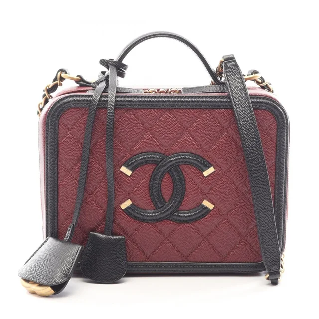 Chanel Shoulder Bag CC Filigree Vanity 2-Way Bordeaux Black Caviar Leather CC in Black Caviar leather from The Reluxe