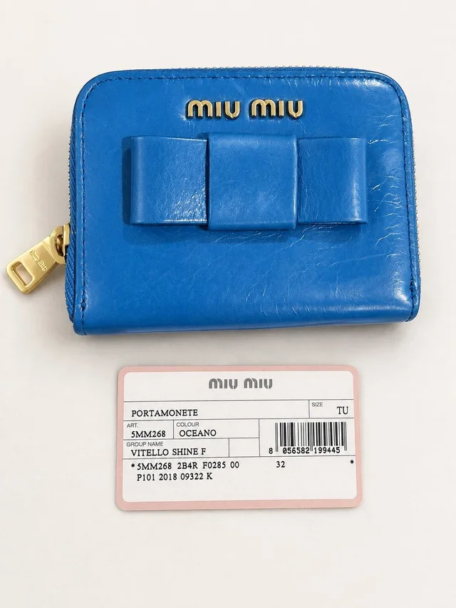 Miu Miu Vitello Shine F Bow Zip Around Coin Purse Wallet Oceano Blue 5mm268 in blue Leather from Poshmark