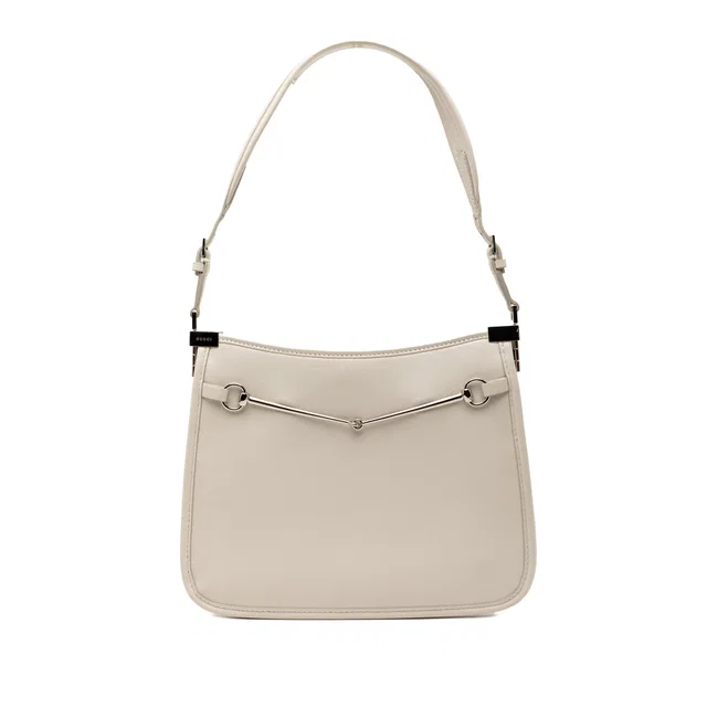 White Gucci Small Calfskin Slim Horsebit Shoulder Bag in White Calfskin from Designer Revival