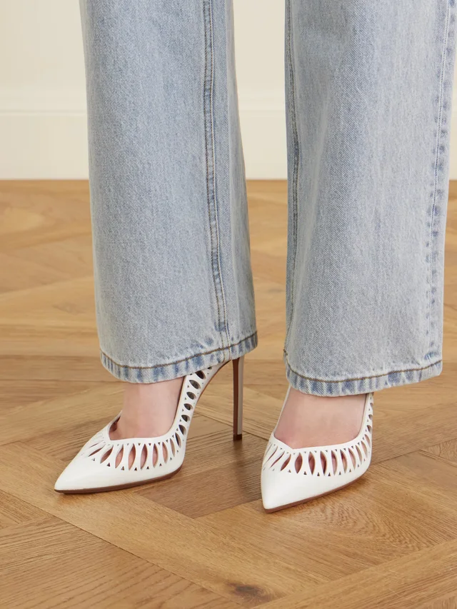 AQUAZZURA Gisele 105 laser-cut leather pumps in White, photo 2 of 2 from NET-A-PORTER (Canada)