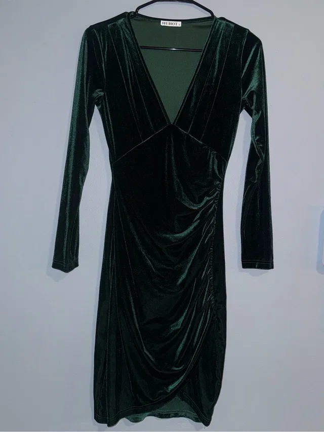 Hublot Emerald Green Velvet Long Sleeve V-Neck Dress in green Velvet from Poshmark