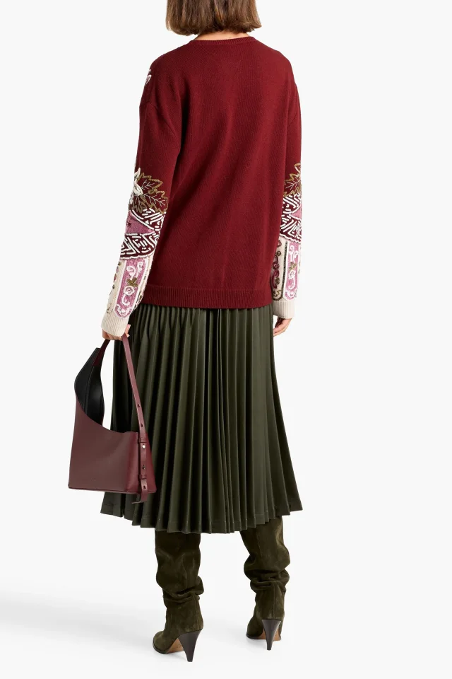 Valentino Garavani Embellished Wool and Cashmere-Blend Sweater in Plum, photo 3 of 4 from THE OUTNET