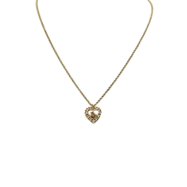 Dior Necklace CD Logo Heart Rhinestone Gold Accessory in Gold from Luxury Promise