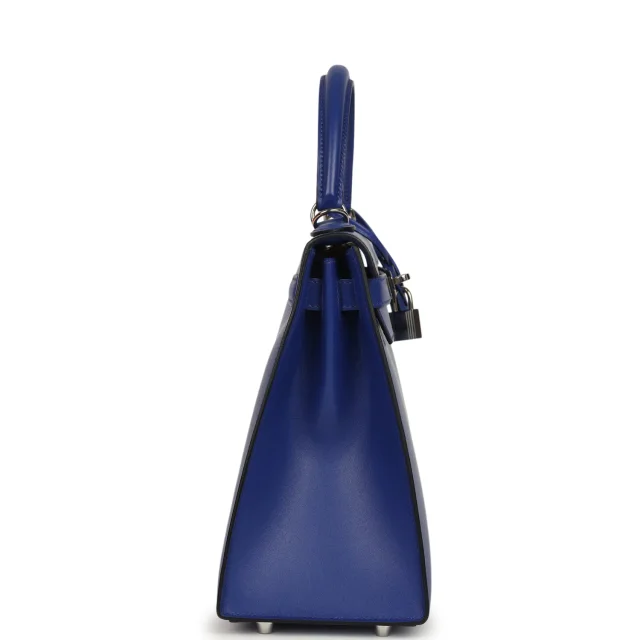 Hermès Kelly Sellier 28 Bleu Electric Tadelakt Palladium Hardware in Blue Goatskin from Madison Avenue Couture, photo 3 of 9