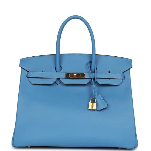Hermès Birkin 35 Bleu Paradise Epsom Gold Hardware in Blue Epsom leather from Madison Avenue Couture