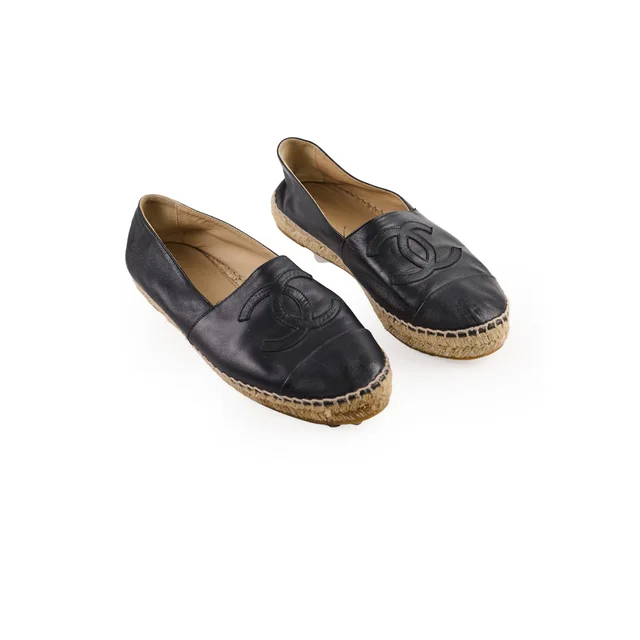 Chanel Espadrilles Black Size 38 in Black Leather from The Purse Affair