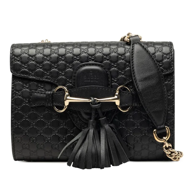 Black Gucci Mini Microguccissima Emily Crossbody in Black Leather from Designer Revival