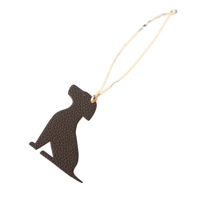 Hermès Petit H Labrador Dog Bag Charm Chocolat/Blue Atoll Togo Leather Chevre Myzore Goatskin in Blue Togo leather from GALLERY RARE