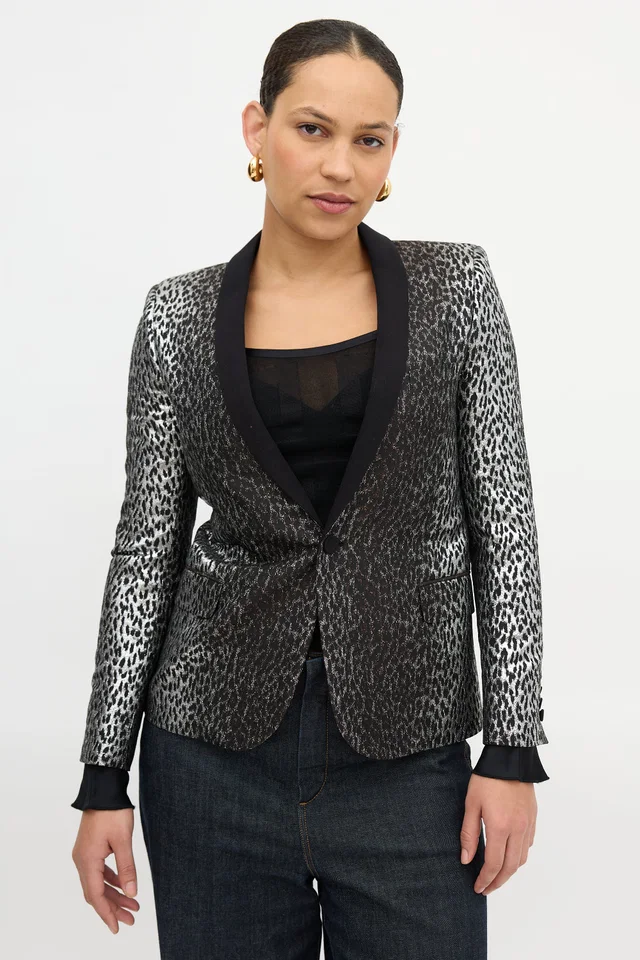 Saint Laurent 2014 Metallic Patterned Blazer in Multicolor Silk from VSP Consignment
