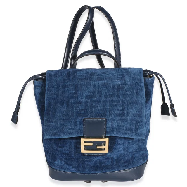 Fendi Blue Abyss FF Flocked Denim Drawstring Backpack in Blue Denim from myGemma