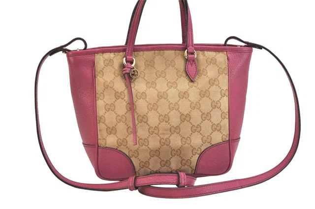 Gucci Bree 2-Way Shoulder Handbag GG Canvas Leather Beige in Beige Canvas from The Reluxe
