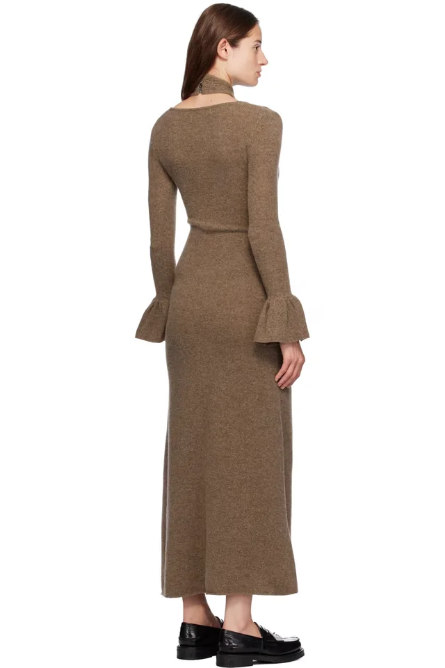 Rokh Brown Cross Knitted Maxi Dress, photo 3 of 3 from SSENSE