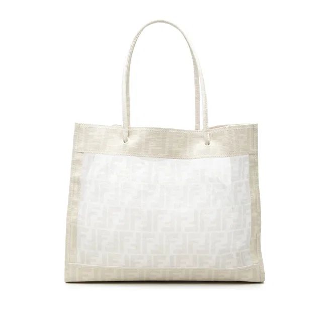 White Fendi Coated Canvas Trimmed Zucca Mesh Tote in White Coated canvas from Designer Revival