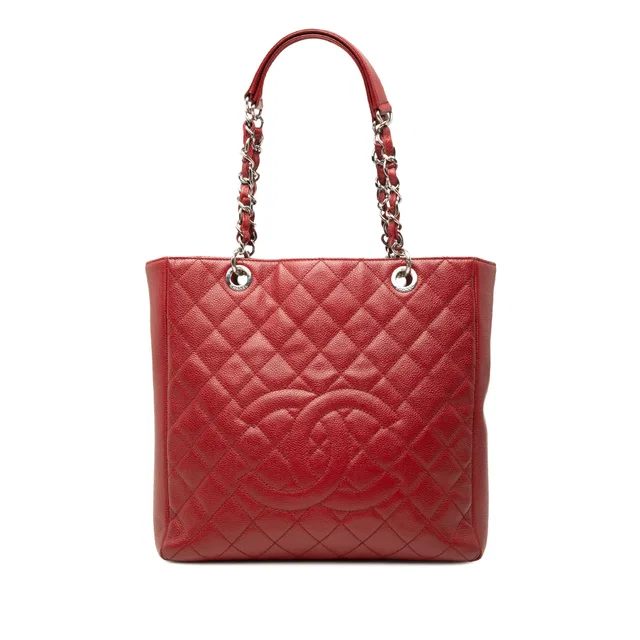 Red Chanel Caviar Vertical Grand Shopping Tote in Red Caviar leather from Designer Revival