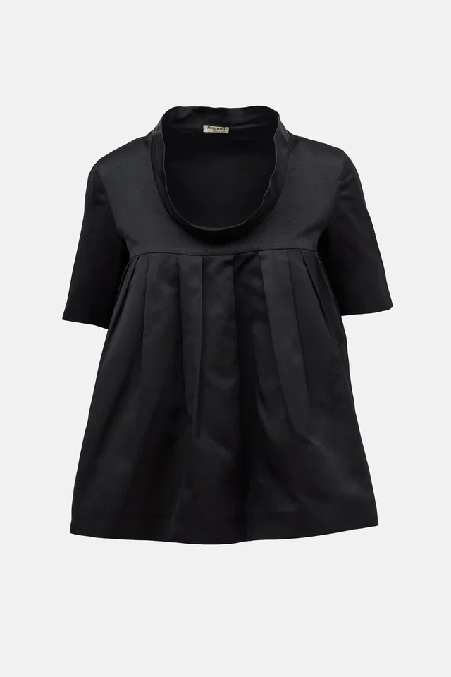 Miu Miu 2007 Silk Grosgrain Pleated Top in Silk from VSP Consignment