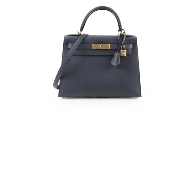 Hermès Kelly 28 Gris Misty Epsom Permabrass HW W Stamp in Grey Epsom leather from The Purse Affair