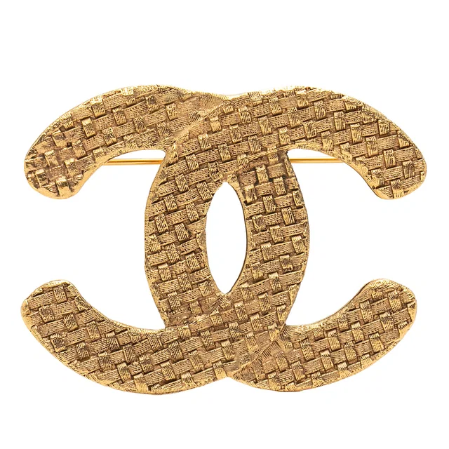Gold Chanel CC Gold Plated Quilted Diamond Brooch in Gold from Designer Revival