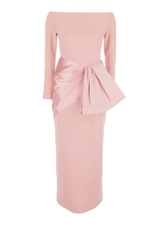 Solace london RHIANNE MIDAXI DRESS - Pink - Long dress with V-neck and long sleeves - In Tech Fabric - Women in Pink 95% Polyester 5% Elastane from Gaudenzi Boutique, photo 1 of 1