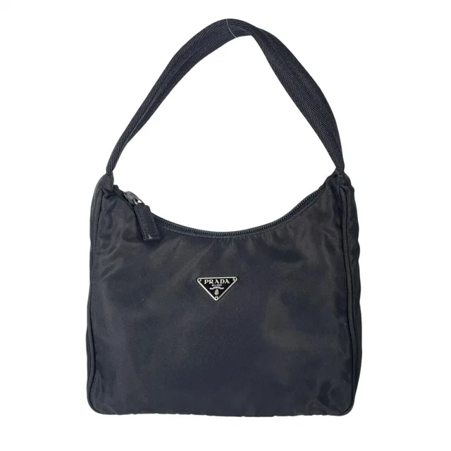 Prada Triangle Logo Handbag Nylon Black in Black Nylon from The Reluxe