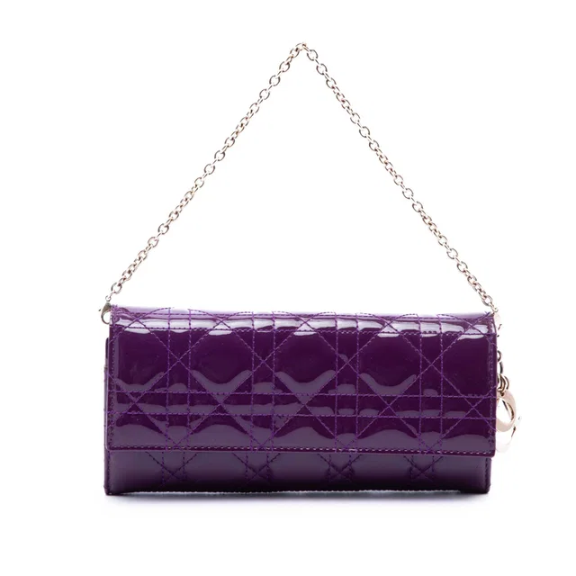 Purple Dior Patent Cannage Lady Dior Wallet On Chain Handbag in Purple Patent leather from Designer Revival
