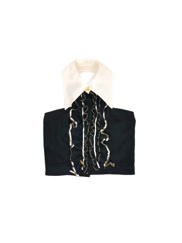 Chanel Embellished Tuxedo Halter Top in Satin from Arcade Vintage