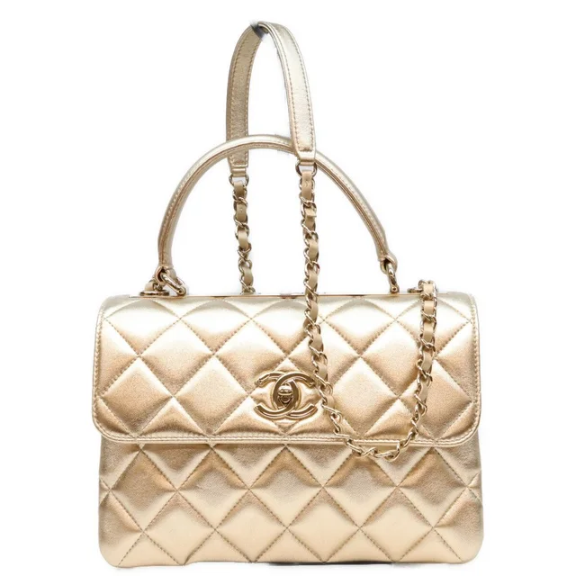 Chanel Gold Trendy CC Small Lambskin Shoulder Bag in Gold Lambskin from The Reluxe