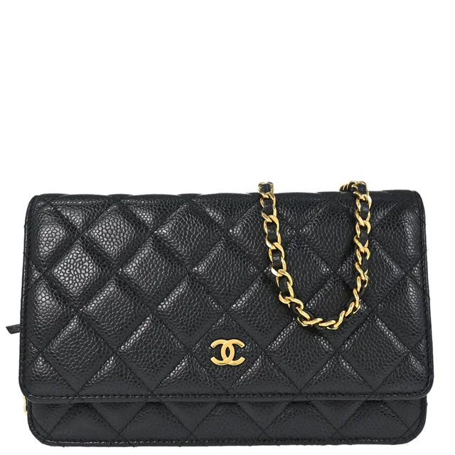 Chanel 2019 Black Caviar Skin Classic WOC Wallet on Chain Bag in Black Caviar leather from AMORE Vintage Tokyo