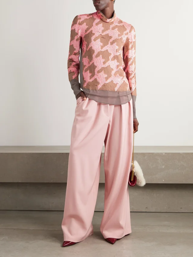 DRIES VAN NOTEN Sequined houndstooth chiffon blouse in Brown, photo 2 of 2 from NET-A-PORTER (Canada)