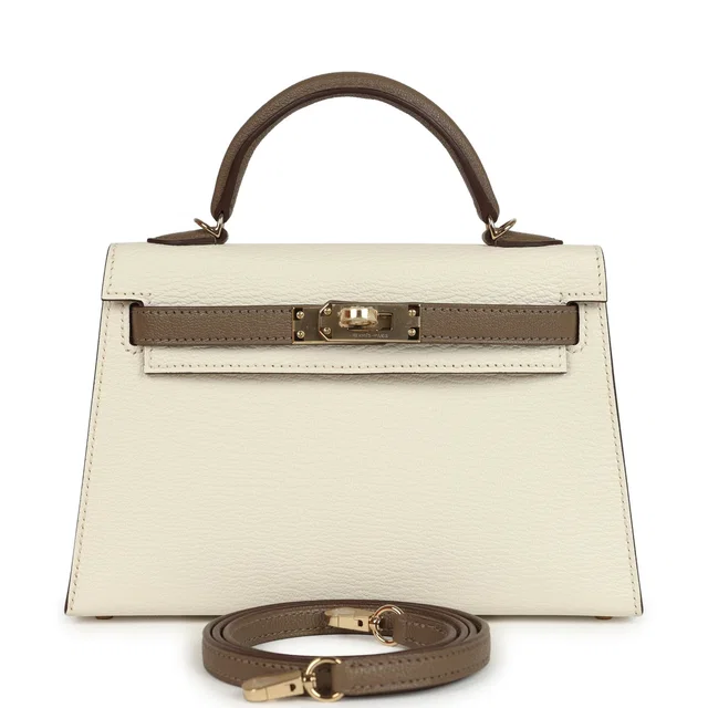 Hermès Special Order (HSS) Kelly Sellier 20 Nata, Etoupe Chevre Mysore Permabrass Hardware in Taupe Goatskin from Madison Avenue Couture