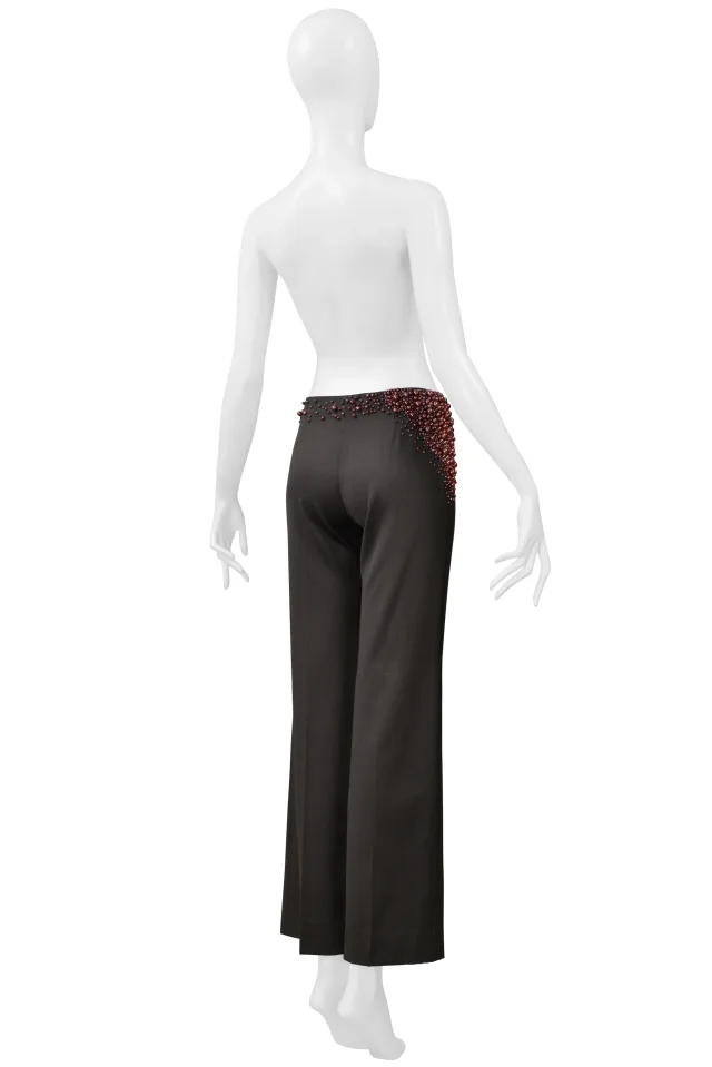 Chloé Fw 2001 Stella Mccartney Grey Pants With Pearl Detail in Grey Wool from Resurrection Vintage, photo 5 of 5