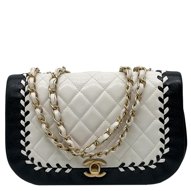 Chanel Braided Saddle Flap Quilted Lambskin Crossbody Bag Bicolor in Lambskin from Dallas Designer Handbags