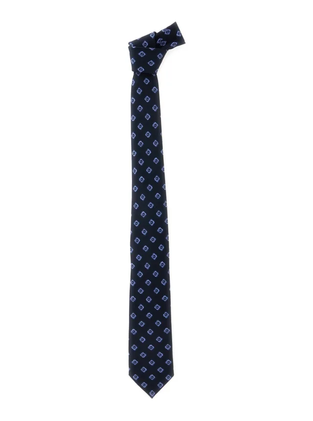 Blue Silk Tie with All-Over Logo Print Man in Blue, image 1 of 1 from Gaudenzi Boutique