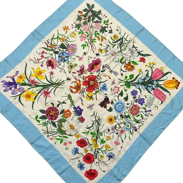 Gucci Scarf Light Blue Green Multi Floral Pattern in Blue from The Reluxe