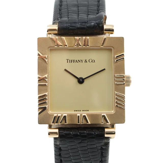 Tiffany & Co. Atlas L3630 24mm Quartz Champagne Gold in Gold Leather from VINTAGE QOO TOKYO