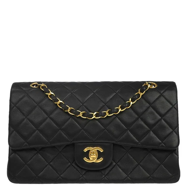 Chanel 1991-1994 Black Lambskin Medium Classic Double Flap Shoulder Bag in Black Lambskin from AMORE Vintage Tokyo