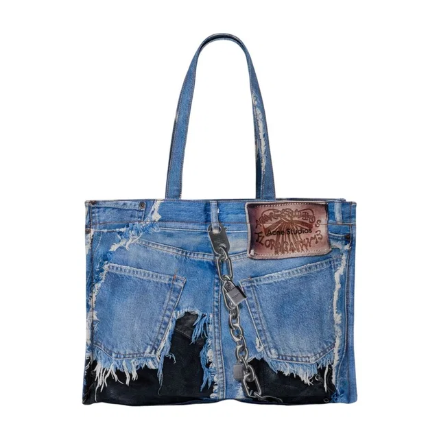 Acne Studios Upcycled Denim Tote Bag — Blue Cotton in Blue Denim from HEWI