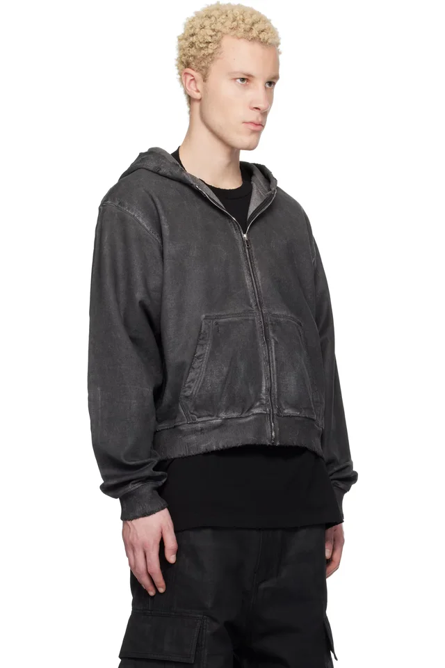 DET BLEV SENT Gray Waxed Garment-Dyed Zip Hoodie, photo 2 of 4 from SSENSE