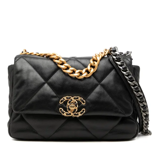 Black Chanel Medium Lambskin 19 Flap Satchel in Black Lambskin from Designer Revival